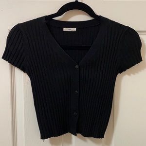 YesStyle black button up vneck short sleeve top